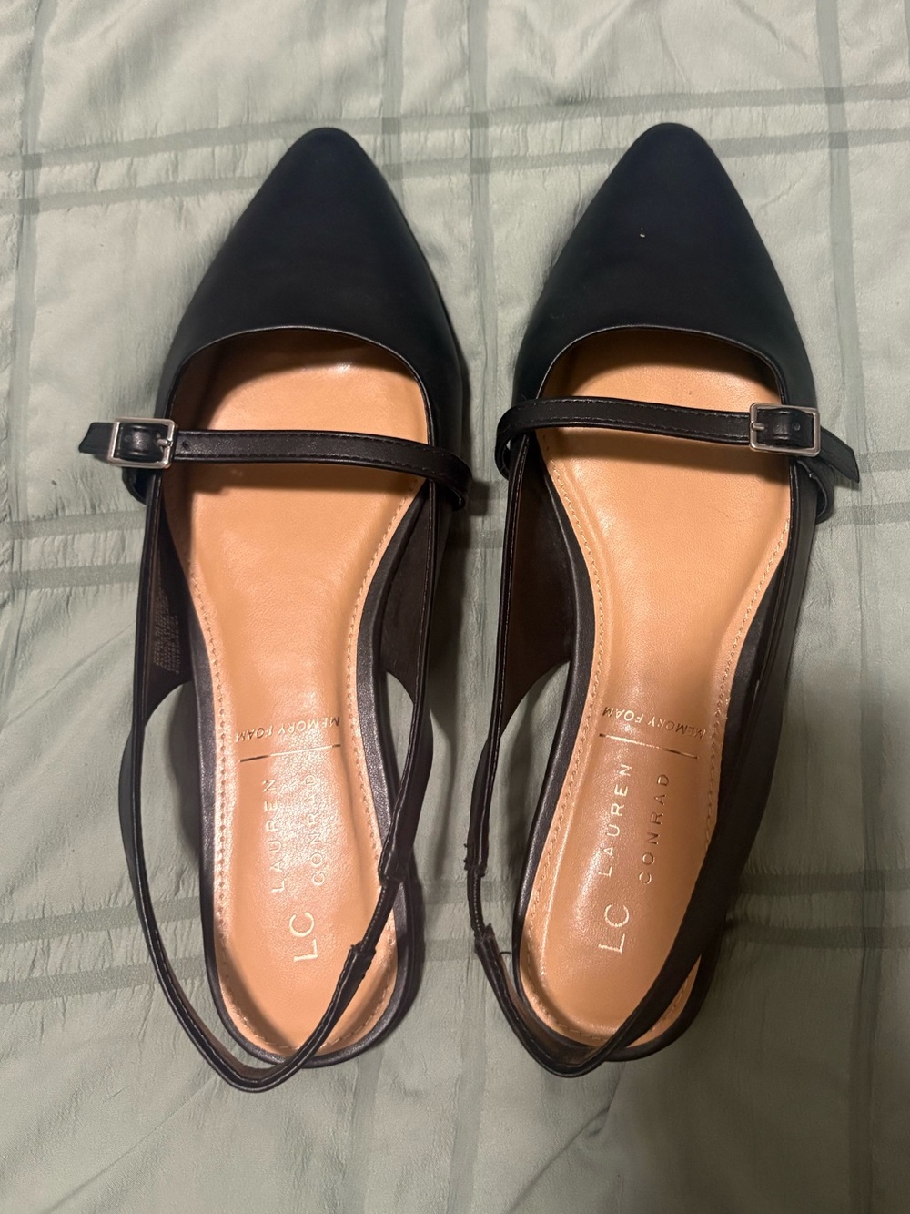 LC Lauren Conrad Black Pointed Flats with Adjustable Strap